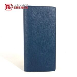 Louis Vuitton Portefeuille Wallet Brazza Long Taurillon Leather Navy Blue